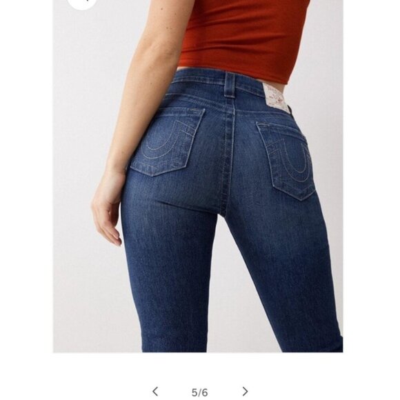 True Religion HALLE HR SN BUTTON FRONT Size 28 In Dark Wash Exposed Button NWT - Picture 4 of 16